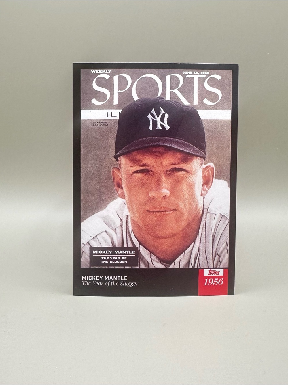 Mickey Mantle Topps 1956 Sports Illustrated Year of the Slugger Novelty Card.